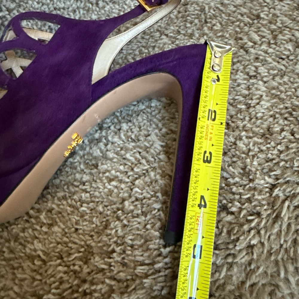 Prada Women’s Purple Suede Lattice Slingback Platform High Heel Sandals - Picture 12 of 12
